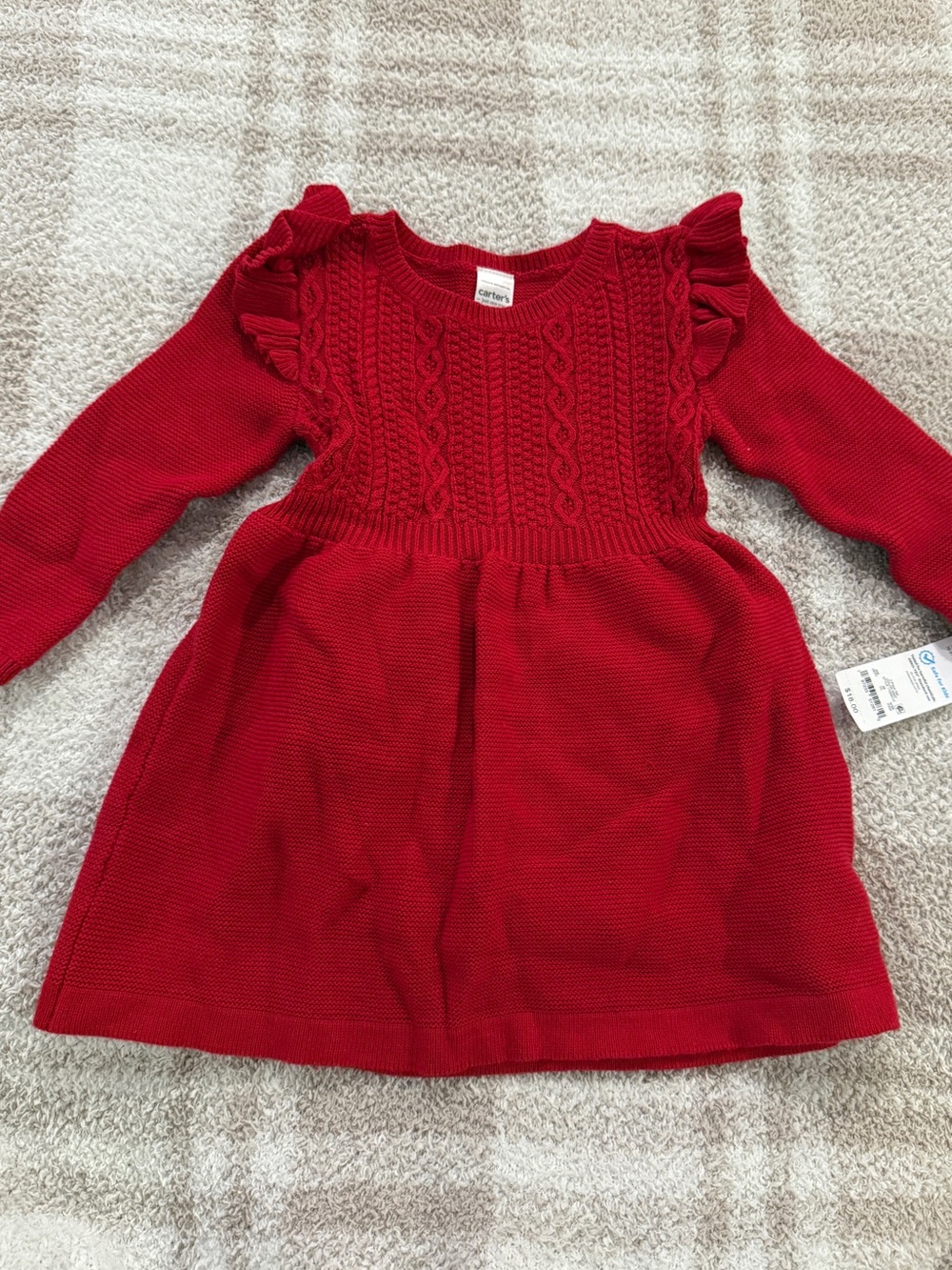 Carter's Red Cable-Knit Ruffle Shoulder Dress